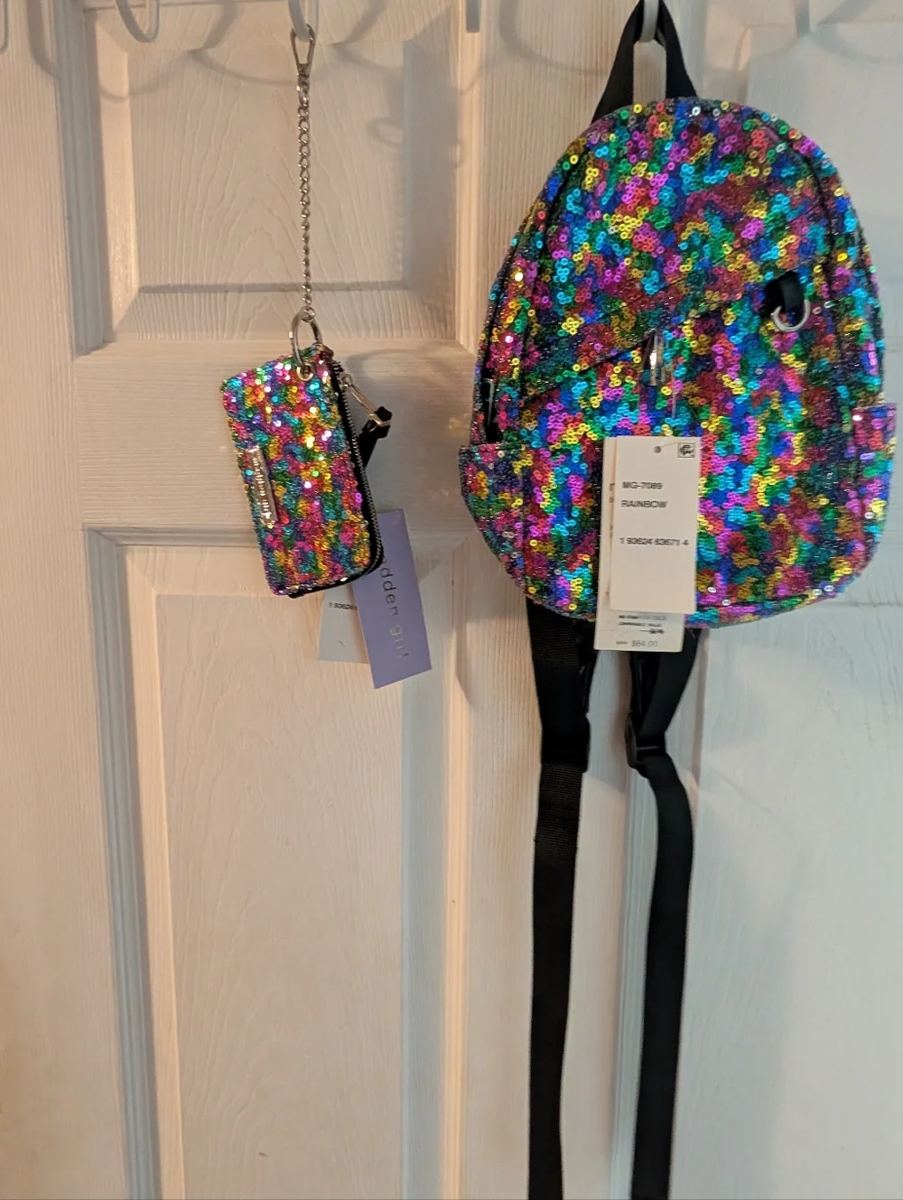 NEW Kids madden Girl Sequin Rainbow Backpack & Key Pouch Retail $102